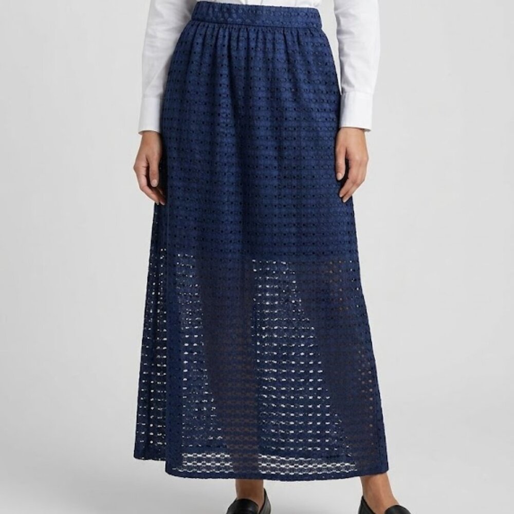 Blue Handmade Maxi Skirt with Buttons and Clasp